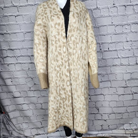 Topshop Fuzzy Brushed Animal Pattern Maxi Cardigan, Women's Small - Picture 2 of 5